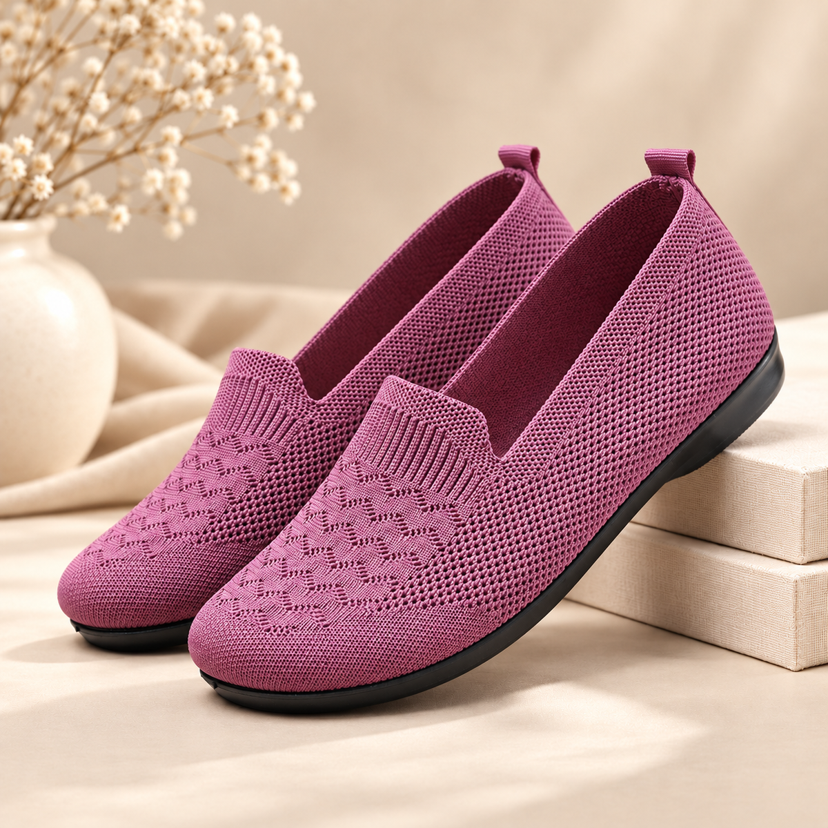 Soft-Sole Breathable Knit Flats for Women