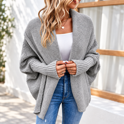 Relaxed Batwing Lapel Knit Cardigan for Women