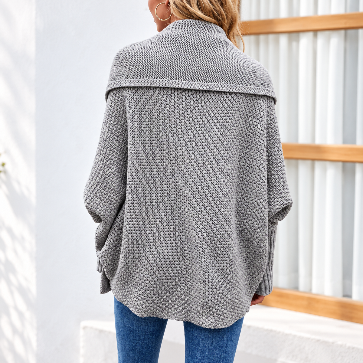 Relaxed Batwing Lapel Knit Cardigan for Women