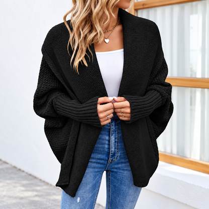 Relaxed Batwing Lapel Knit Cardigan for Women