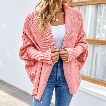 Relaxed Batwing Lapel Knit Cardigan for Women