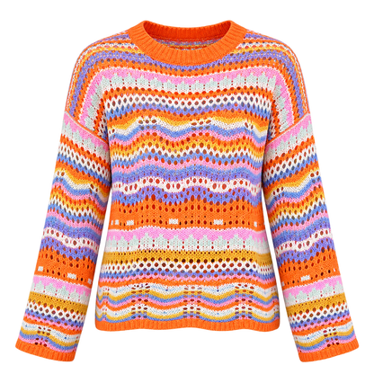 Light Rainbow Stripe Knit Sweater for Women