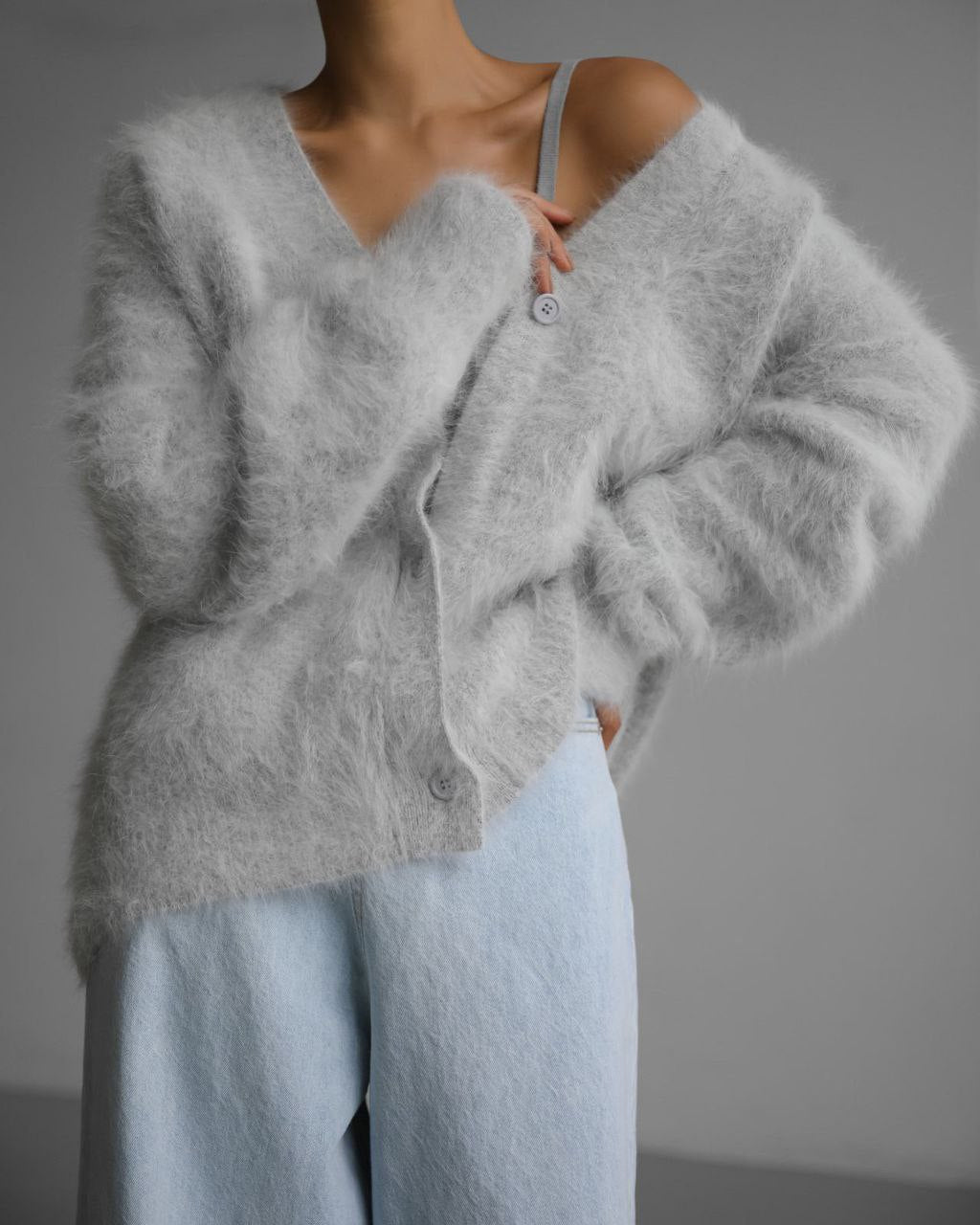 Knit cardigan in light gray