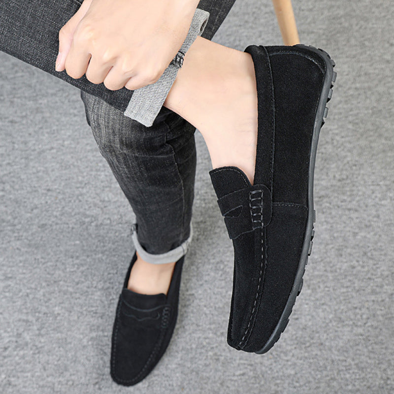 Soft suede upper and stitched apron toe