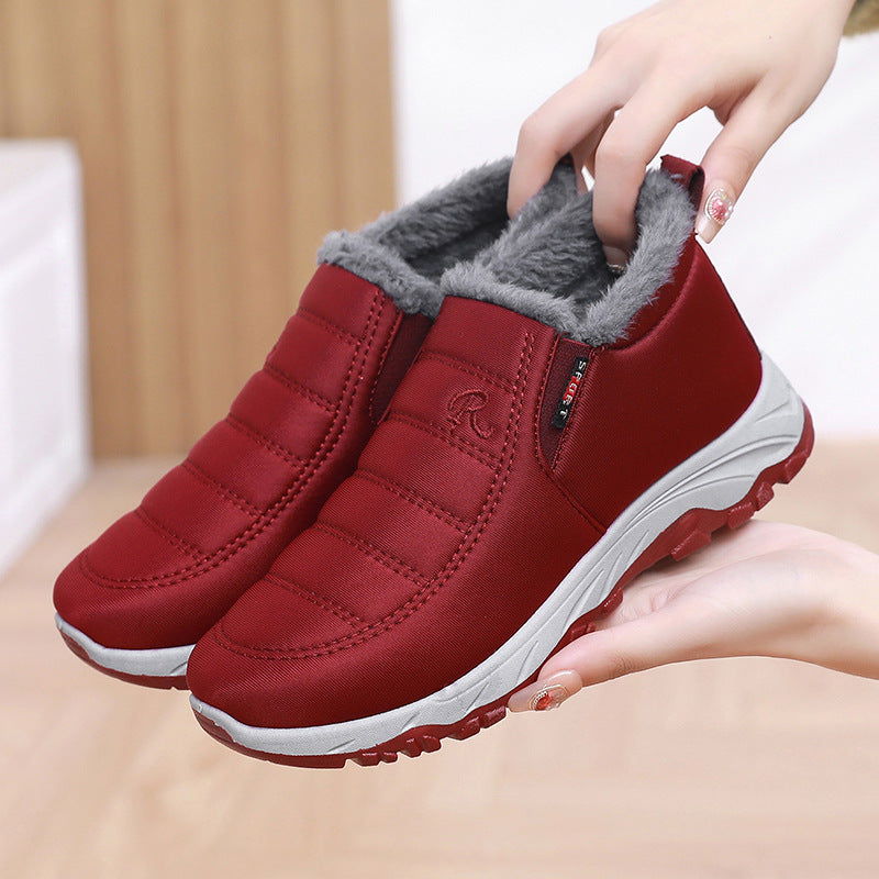 Red fleece-lined winter boots