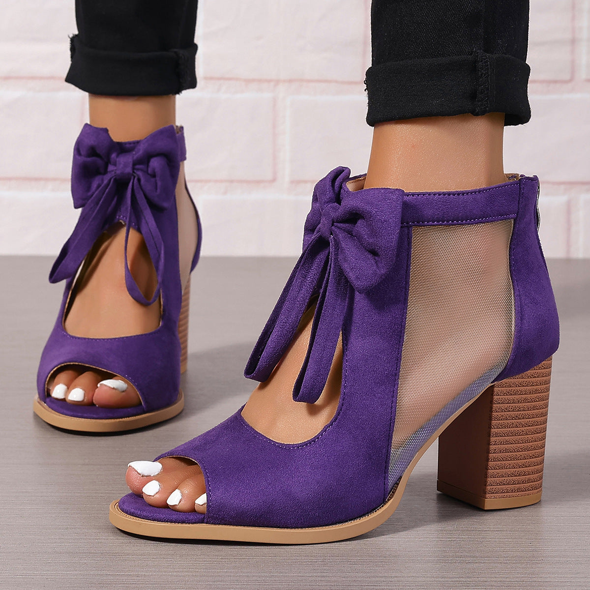 Purple block heel sandals