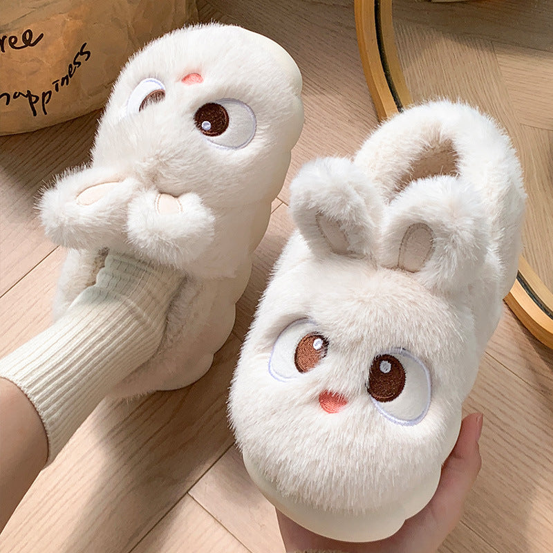 Female Cartoon Ankle Wrap Thermal Cotton Slippers