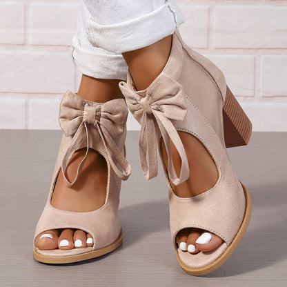 Beige block heel sandals