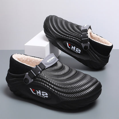 Men's Thick-Sole Fleece-Lined Winter Slippers - Black