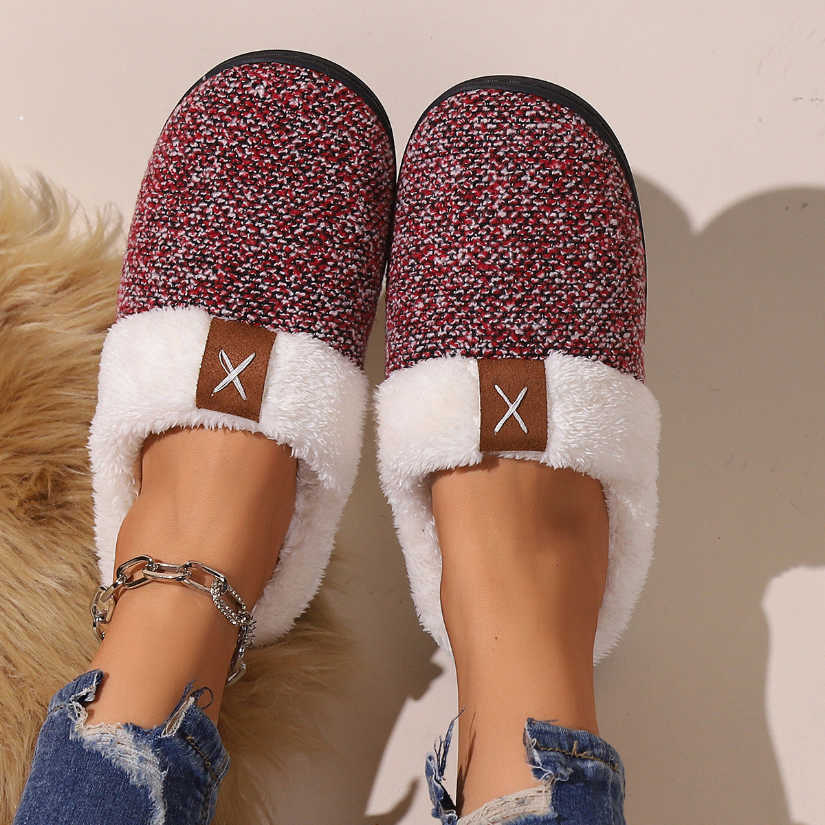 Thick-sole plush house slippers