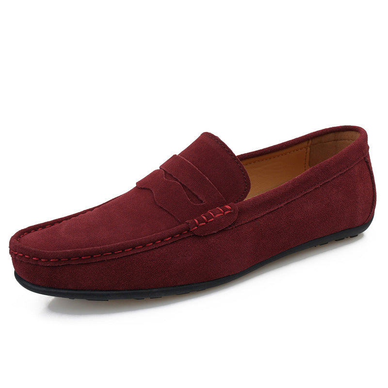 Wine red suede slip-on loafers