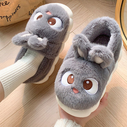 Female Cartoon Ankle Wrap Thermal Cotton Slippers