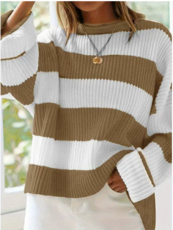 Striped sweater in deep khaki