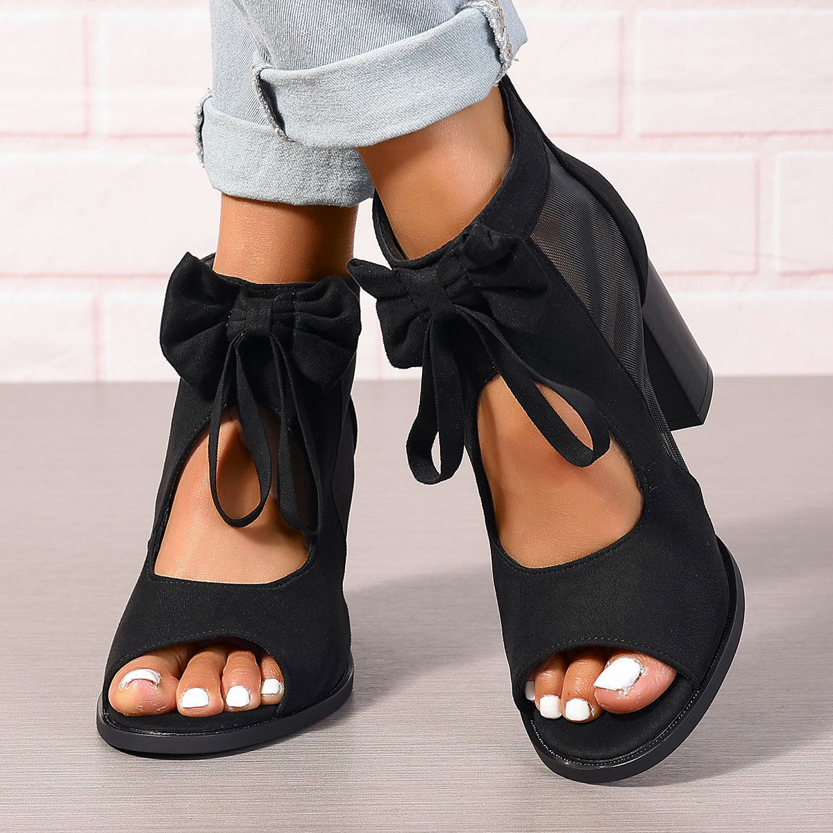 Black block heel sandals