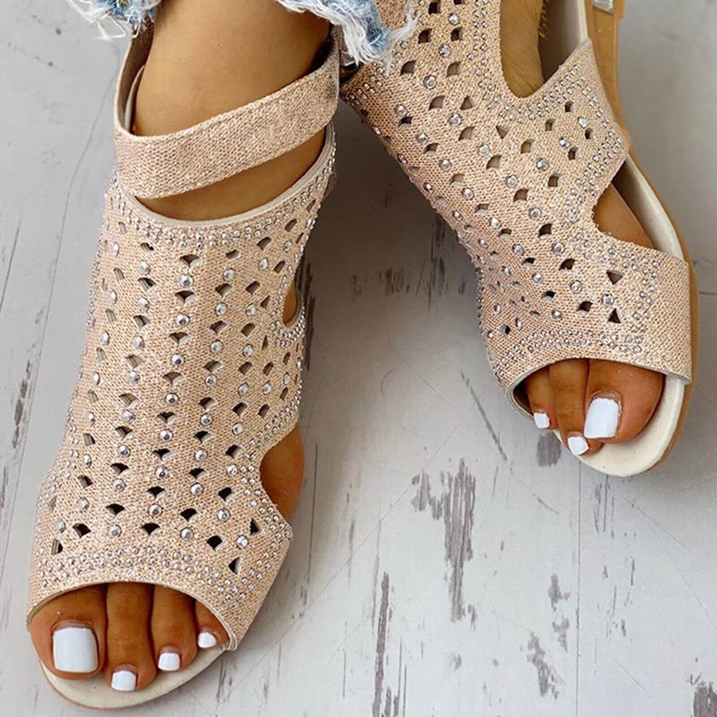 Beige wedge sandals detail