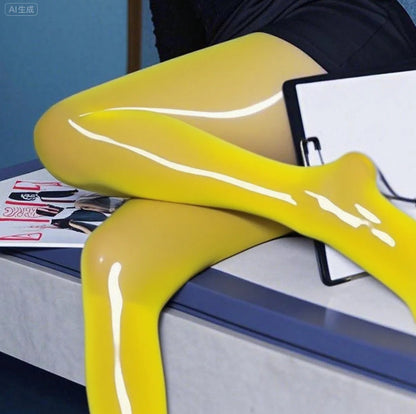 Yellow glossy sheer 8D tights