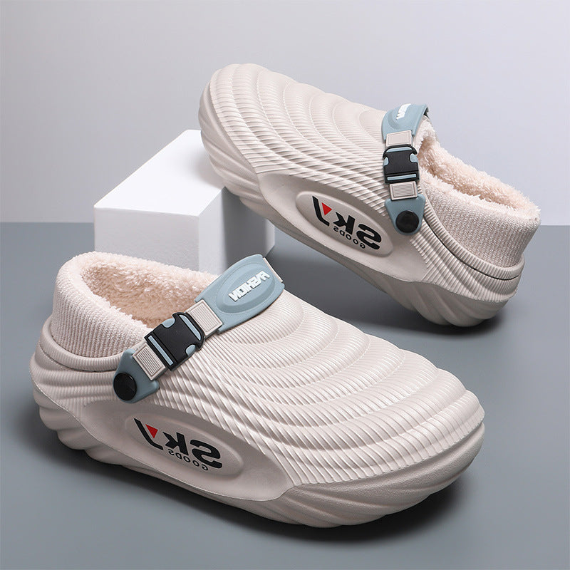 Men's Thick-Sole Fleece-Lined Winter Slippers - Gray