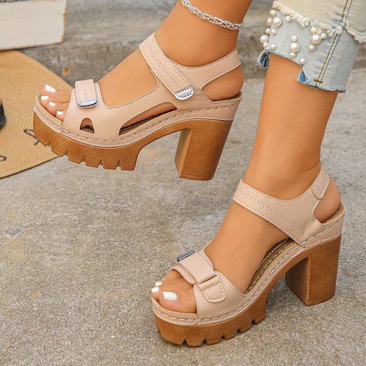 Khaki platform heel sandals