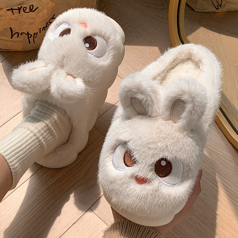 Female Cartoon Ankle Wrap Thermal Cotton Slippers