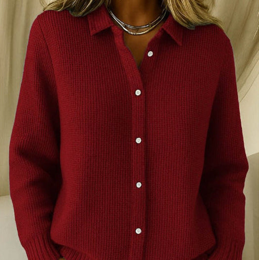 Women Button Knitted Lapel Sweater
