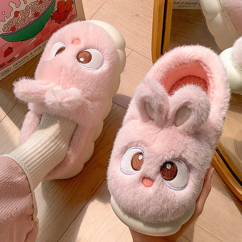 Female Cartoon Ankle Wrap Thermal Cotton Slippers