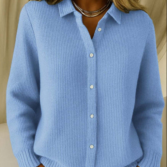 Women Button Knitted Lapel Sweater