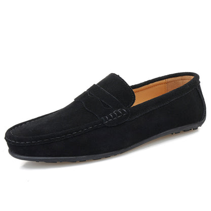 Black suede slip-on loafers